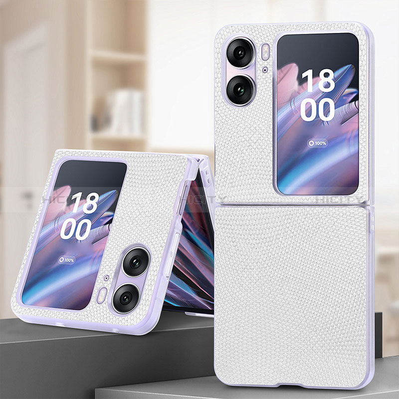 Funda Bumper Lujo Cuero y Plastico Mate Carcasa SD2 para Oppo Find N2 Flip 5G Blanco