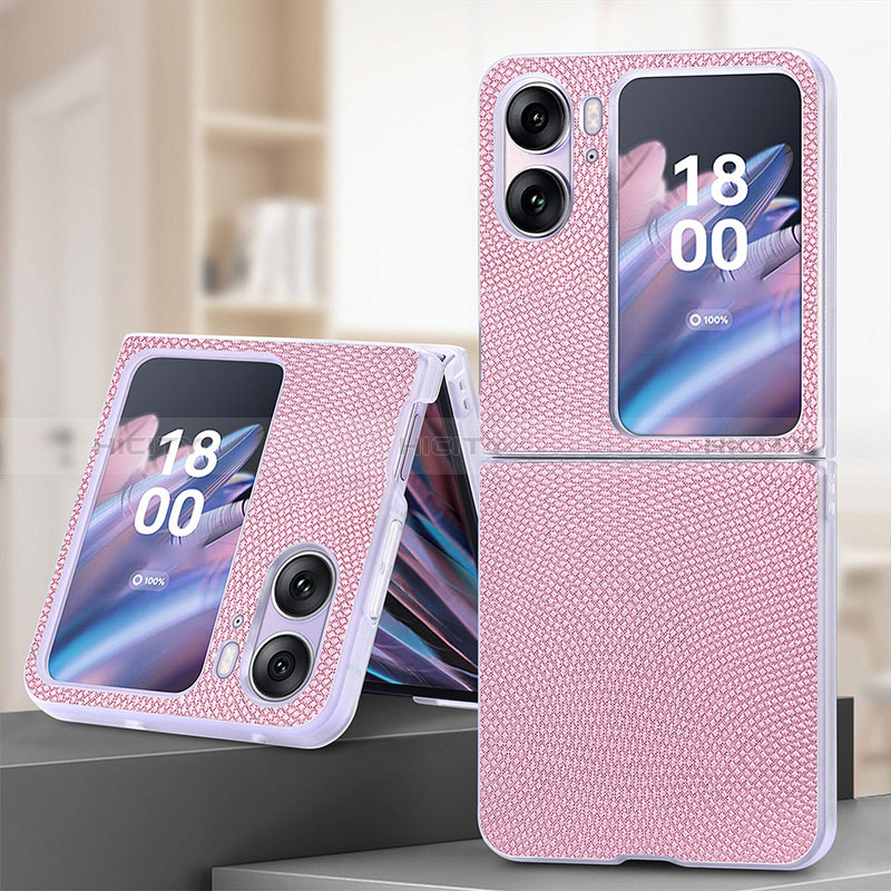 Funda Bumper Lujo Cuero y Plastico Mate Carcasa SD2 para Oppo Find N2 Flip 5G Rosa