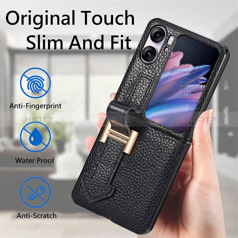 Funda Bumper Lujo Cuero y Plastico Mate Carcasa SD3 para Oppo Find N2 Flip 5G