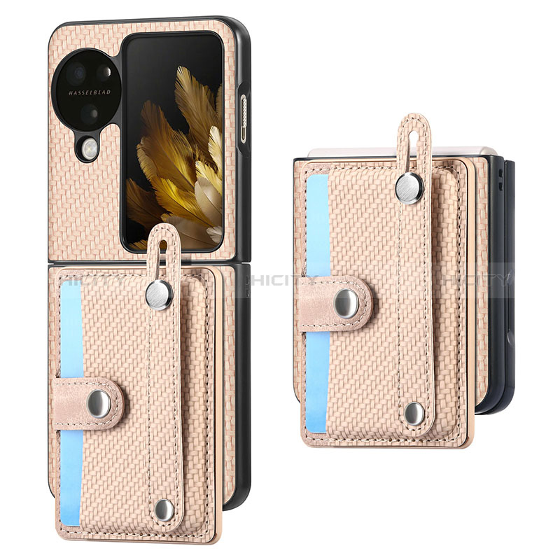 Funda Bumper Lujo Cuero y Plastico Mate Carcasa SD3 para Oppo Find N3 Flip 5G Oro