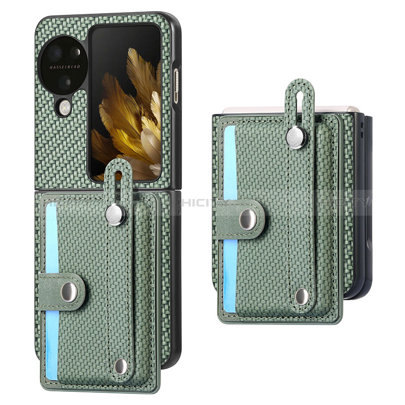 Funda Bumper Lujo Cuero y Plastico Mate Carcasa SD3 para Oppo Find N3 Flip 5G Verde