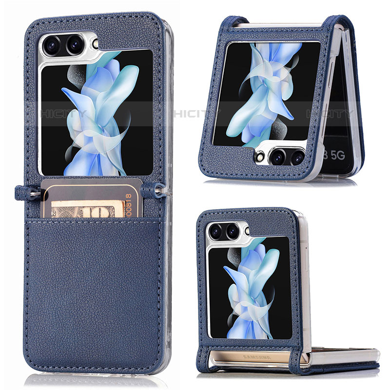 Funda Bumper Lujo Cuero y Plastico Mate Carcasa SD3 para Samsung Galaxy Z Flip5 5G Azul