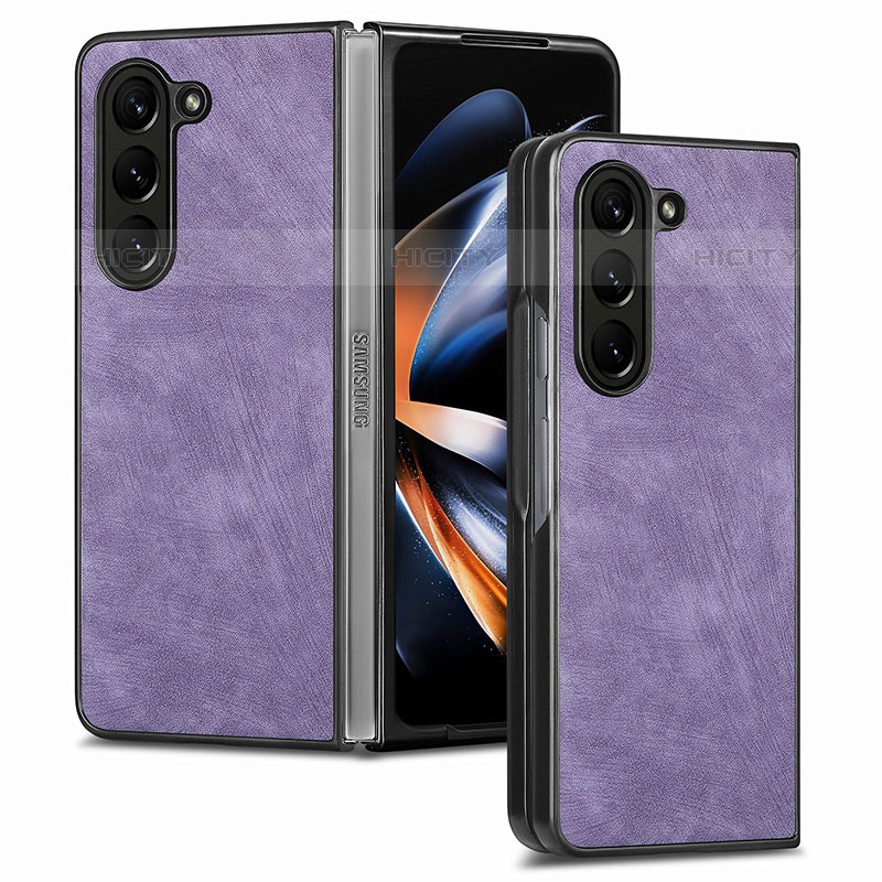 Funda Bumper Lujo Cuero y Plastico Mate Carcasa SD3 para Samsung Galaxy Z Fold5 5G Morado