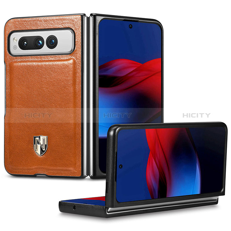 Funda Bumper Lujo Cuero y Plastico Mate Carcasa SD4 para Google Pixel Fold 5G Marron