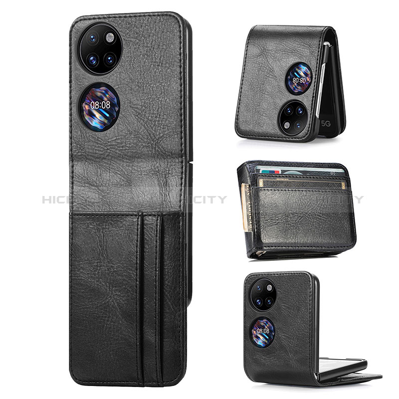 Funda Bumper Lujo Cuero y Plastico Mate Carcasa SD4 para Huawei P50 Pocket Negro