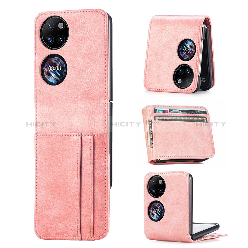 Funda Bumper Lujo Cuero y Plastico Mate Carcasa SD4 para Huawei P50 Pocket Oro Rosa