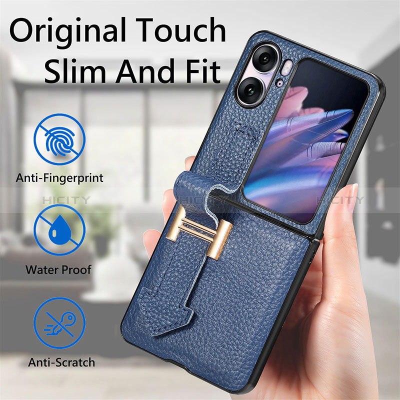 Funda Bumper Lujo Cuero y Plastico Mate Carcasa SD4 para Oppo Find N2 Flip 5G