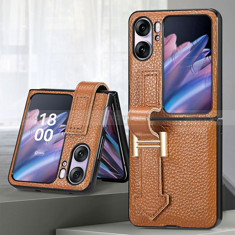 Funda Bumper Lujo Cuero y Plastico Mate Carcasa SD4 para Oppo Find N2 Flip 5G