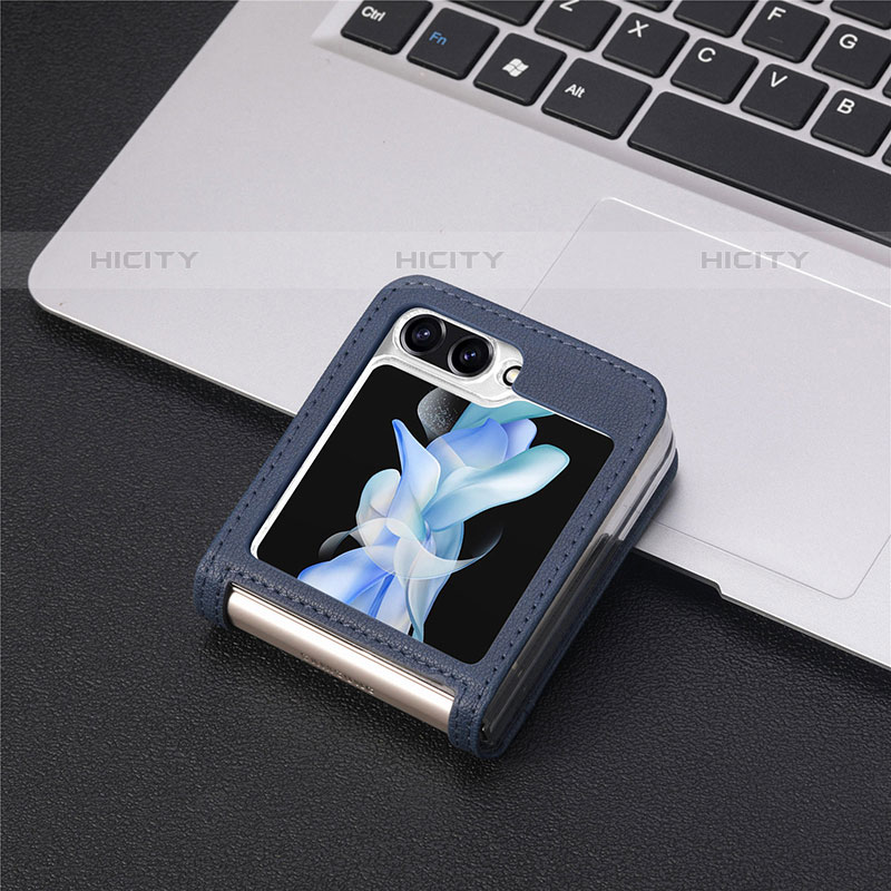 Funda Bumper Lujo Cuero y Plastico Mate Carcasa SD4 para Samsung Galaxy Z Flip5 5G Azul