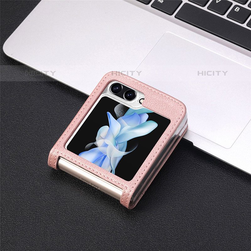 Funda Bumper Lujo Cuero y Plastico Mate Carcasa SD4 para Samsung Galaxy Z Flip5 5G Oro Rosa