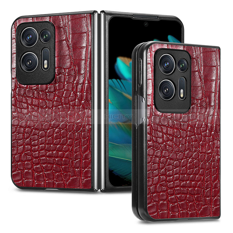 Funda Bumper Lujo Cuero y Plastico Mate Carcasa SD5 para Oppo Find N2 5G Rojo