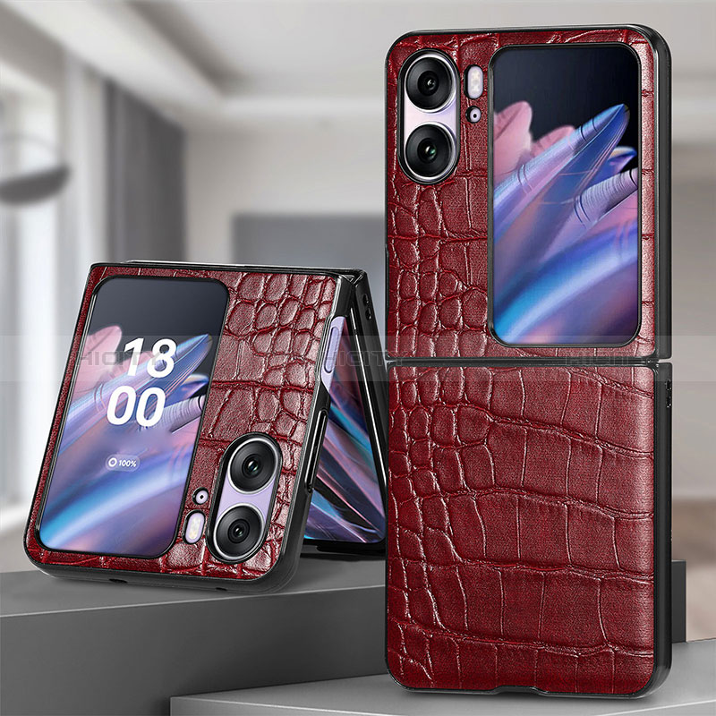 Funda Bumper Lujo Cuero y Plastico Mate Carcasa SD5 para Oppo Find N2 Flip 5G