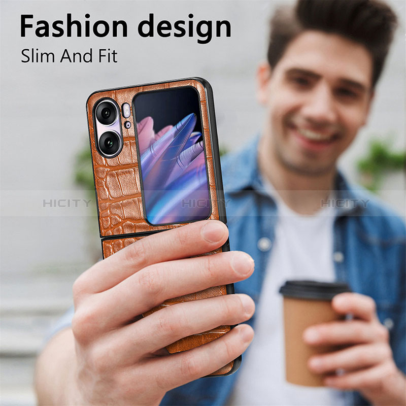 Funda Bumper Lujo Cuero y Plastico Mate Carcasa SD5 para Oppo Find N2 Flip 5G