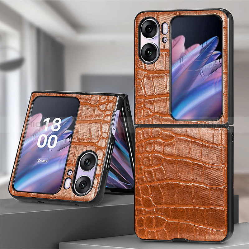 Funda Bumper Lujo Cuero y Plastico Mate Carcasa SD5 para Oppo Find N2 Flip 5G Marron