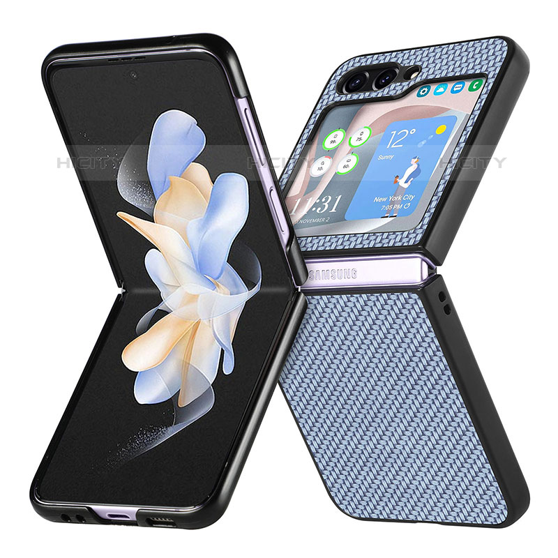 Funda Bumper Lujo Cuero y Plastico Mate Carcasa SD5 para Samsung Galaxy Z Flip5 5G Azul