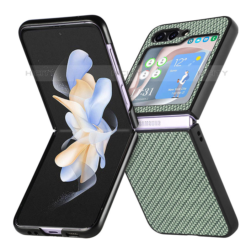 Funda Bumper Lujo Cuero y Plastico Mate Carcasa SD5 para Samsung Galaxy Z Flip5 5G Verde