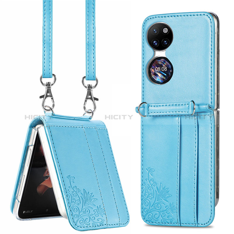 Funda Bumper Lujo Cuero y Plastico Mate Carcasa SD6 para Huawei P50 Pocket Azul Cielo