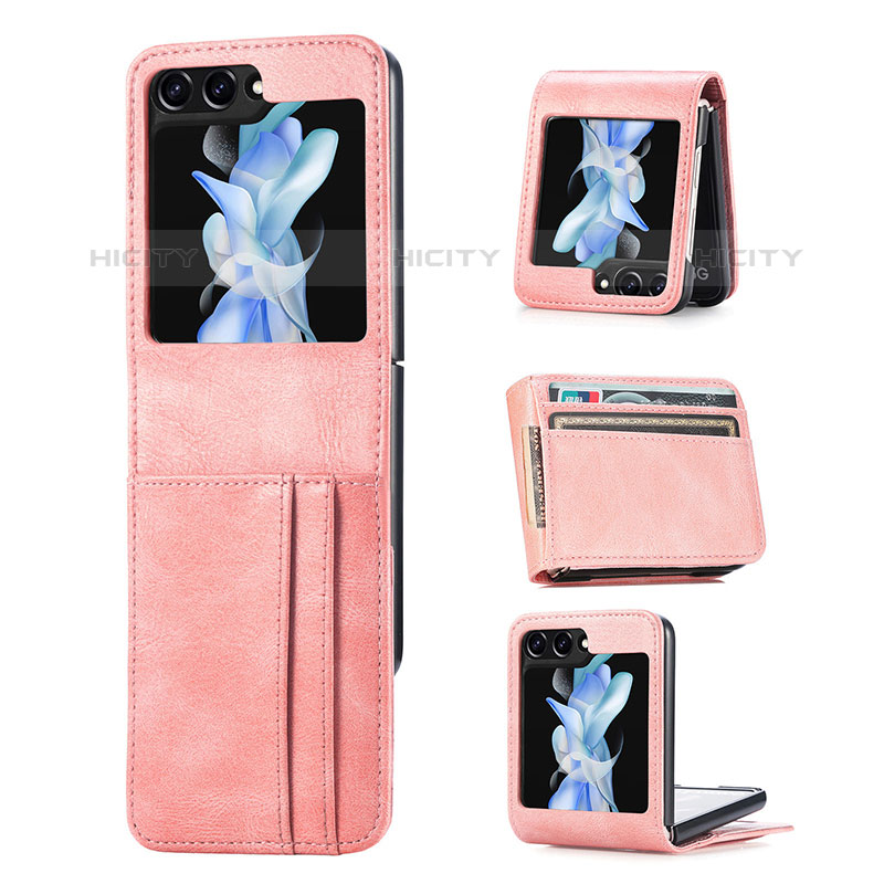 Funda Bumper Lujo Cuero y Plastico Mate Carcasa SD6 para Samsung Galaxy Z Flip5 5G Oro Rosa