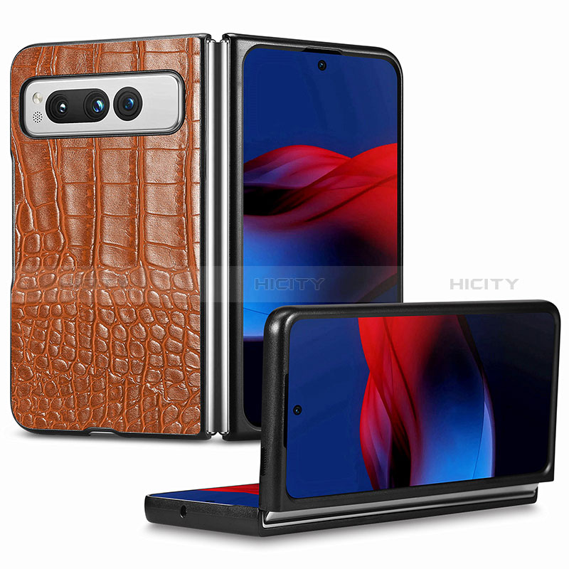 Funda Bumper Lujo Cuero y Plastico Mate Carcasa SD7 para Google Pixel Fold 5G Marron