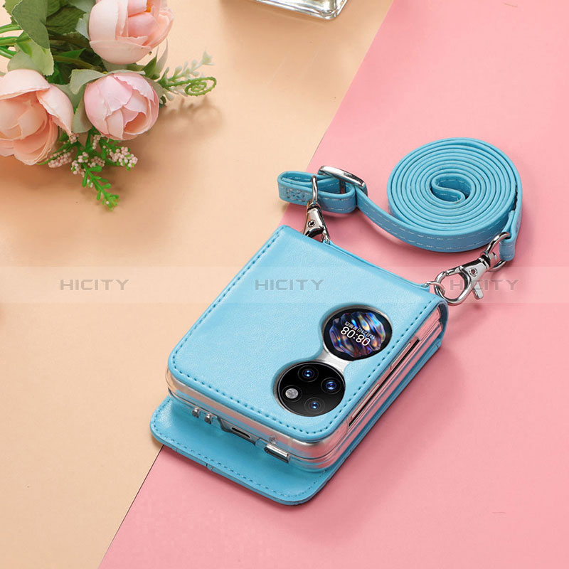 Funda Bumper Lujo Cuero y Plastico Mate Carcasa SD7 para Huawei P50 Pocket Azul Cielo