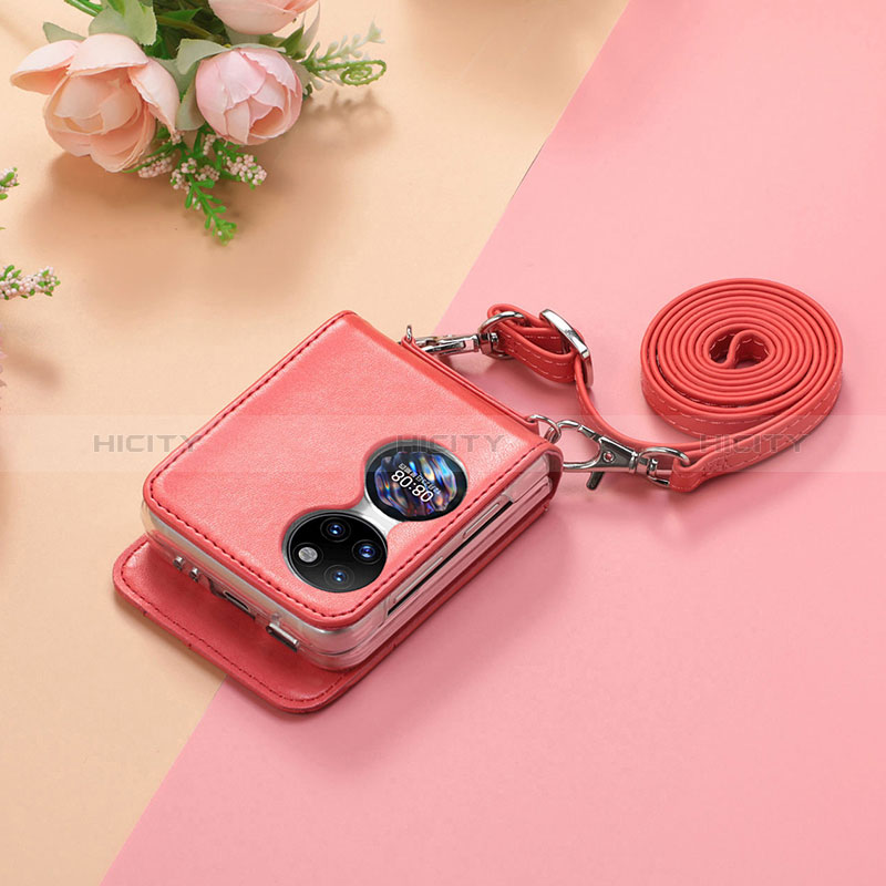 Funda Bumper Lujo Cuero y Plastico Mate Carcasa SD7 para Huawei P50 Pocket Rojo