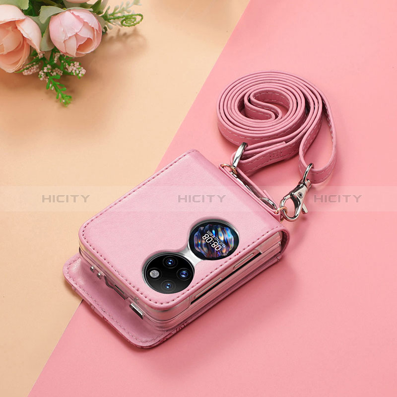 Funda Bumper Lujo Cuero y Plastico Mate Carcasa SD7 para Huawei P60 Pocket Oro Rosa