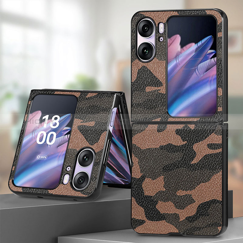 Funda Bumper Lujo Cuero y Plastico Mate Carcasa SD9 para Oppo Find N2 Flip 5G Marron