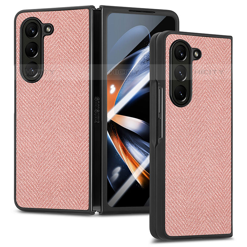 Funda Bumper Lujo Cuero y Plastico Mate Carcasa SD9 para Samsung Galaxy Z Fold5 5G Rosa