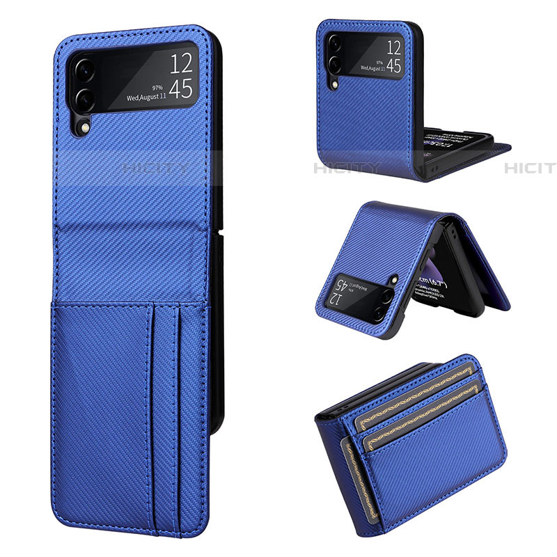 Funda Bumper Lujo Cuero y Plastico Mate Carcasa T01 para Samsung Galaxy Z Flip4 5G Azul