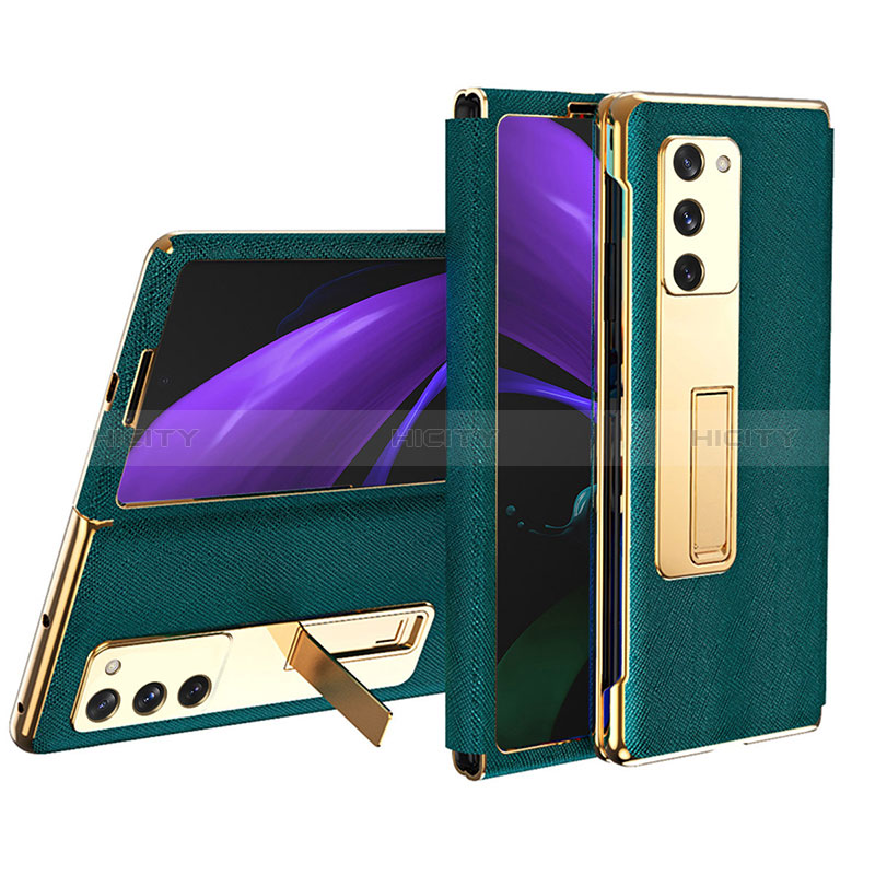 Funda Bumper Lujo Cuero y Plastico Mate Carcasa T02 para Samsung Galaxy Z Fold2 5G Verde