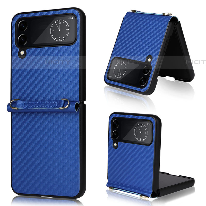 Funda Bumper Lujo Cuero y Plastico Mate Carcasa T05 para Samsung Galaxy Z Flip4 5G Azul