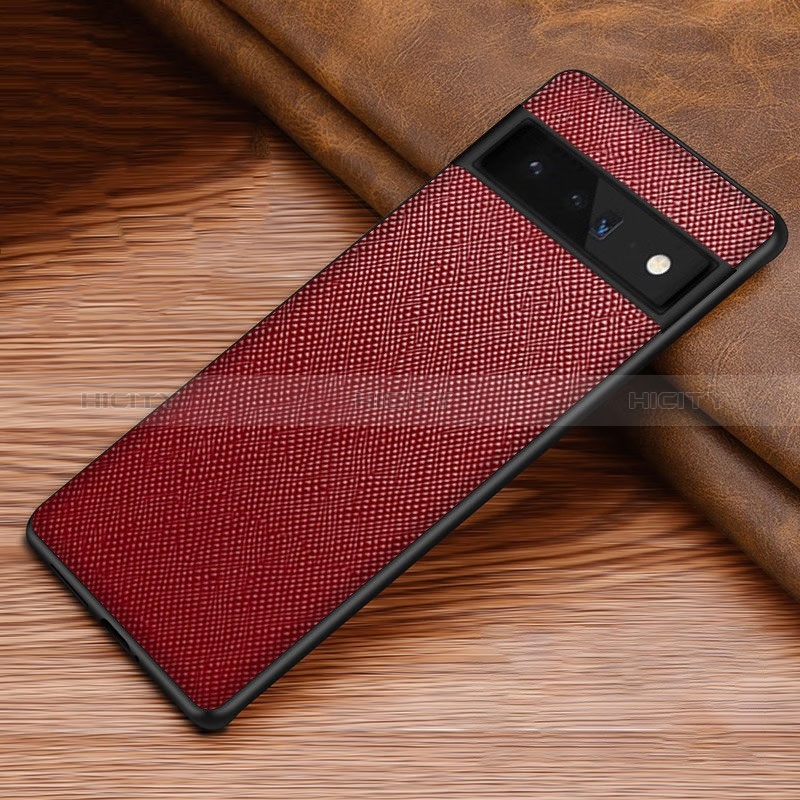 Funda Bumper Lujo Cuero y Plastico Mate Carcasa TB1 para Google Pixel 6 Pro 5G Rojo