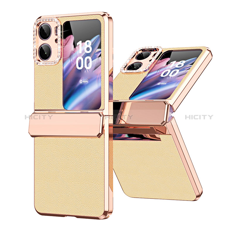 Funda Bumper Lujo Cuero y Plastico Mate Carcasa WZ1 para Oppo Find N2 Flip 5G Oro