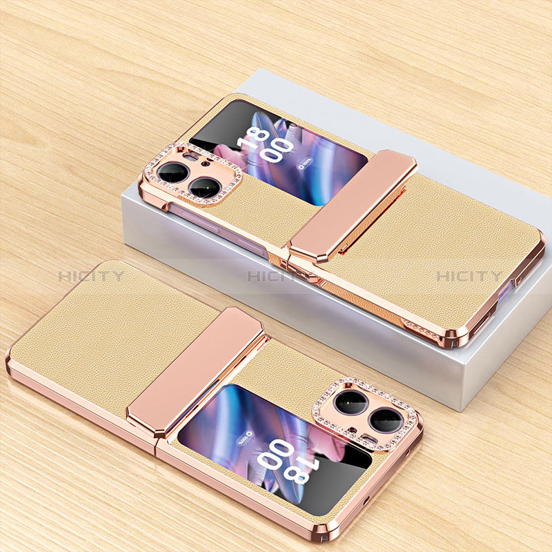 Funda Bumper Lujo Cuero y Plastico Mate Carcasa WZ2 para Oppo Find N2 Flip 5G Oro