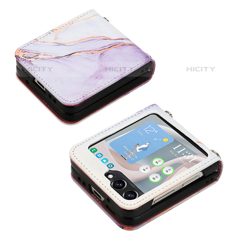 Funda Bumper Lujo Cuero y Plastico Mate Carcasa YB2 para Samsung Galaxy Z Flip5 5G Purpura Claro