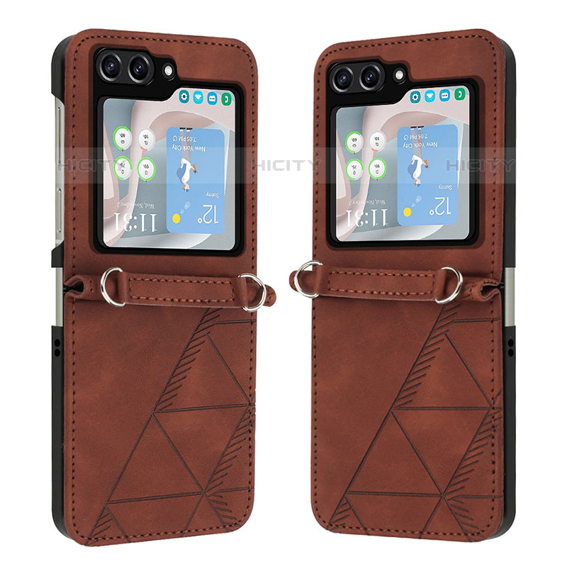 Funda Bumper Lujo Cuero y Plastico Mate Carcasa YB4 para Samsung Galaxy Z Flip5 5G Marron