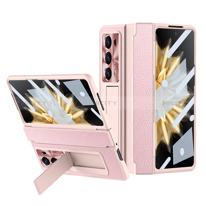 Funda Bumper Lujo Cuero y Plastico Mate Carcasa ZL1 para Huawei Honor Magic V2 5G Rosa