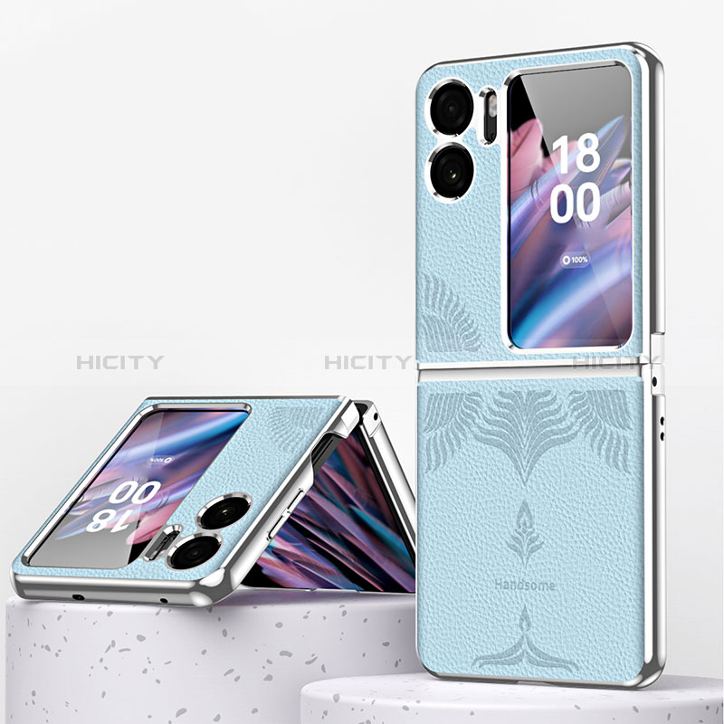 Funda Bumper Lujo Cuero y Plastico Mate Carcasa ZL1 para Oppo Find N2 Flip 5G Azul Claro