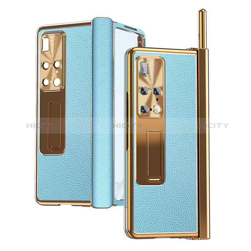 Funda Bumper Lujo Cuero y Plastico Mate Carcasa ZL10 para Huawei Mate X2 Azul