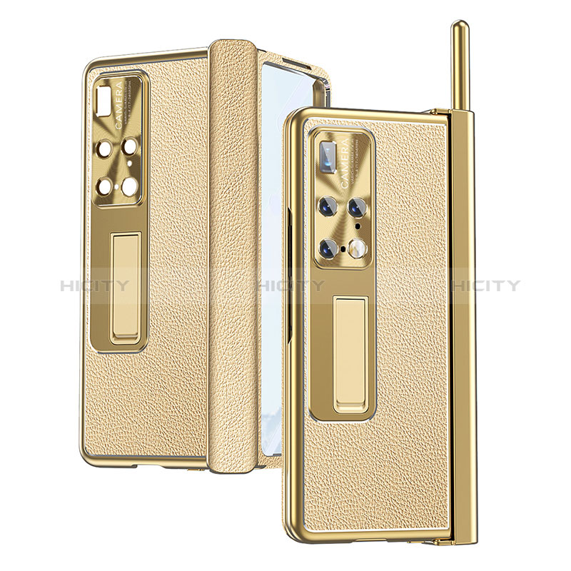 Funda Bumper Lujo Cuero y Plastico Mate Carcasa ZL10 para Huawei Mate X2 Oro