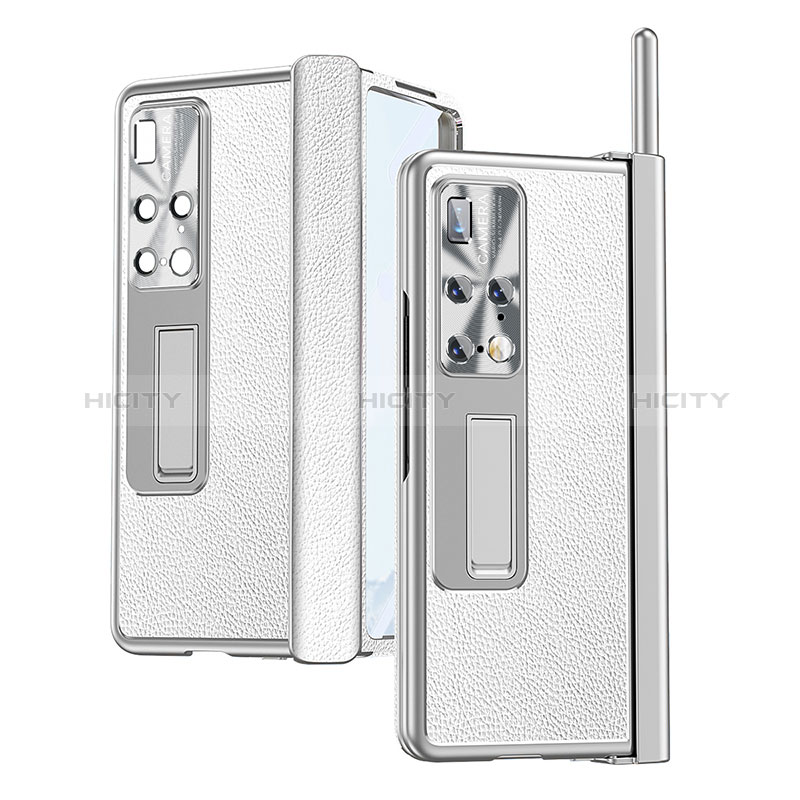 Funda Bumper Lujo Cuero y Plastico Mate Carcasa ZL10 para Huawei Mate X2 Plata