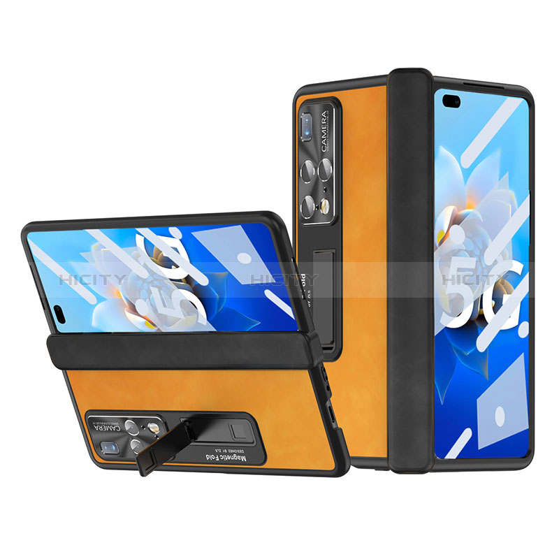 Funda Bumper Lujo Cuero y Plastico Mate Carcasa ZL12 para Huawei Mate X2 Amarillo