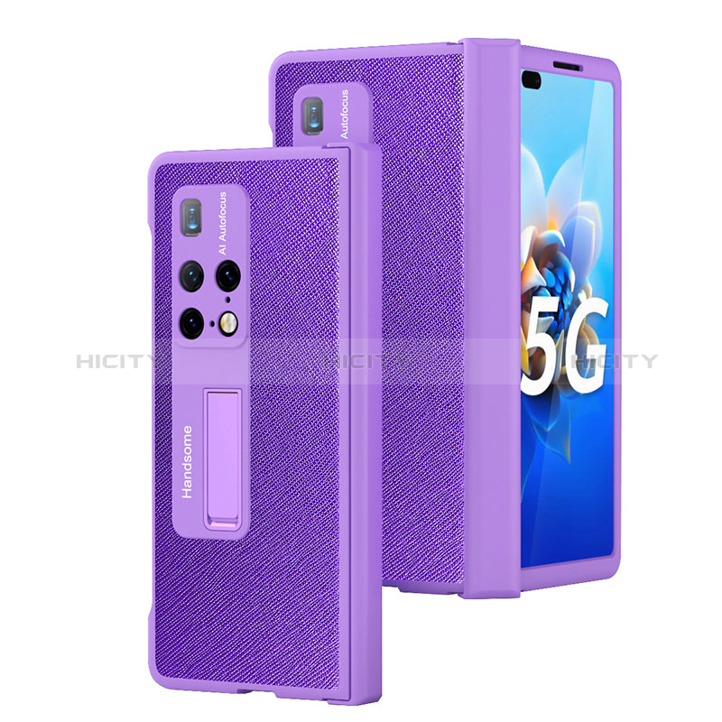 Funda Bumper Lujo Cuero y Plastico Mate Carcasa ZL13 para Huawei Mate X2 Morado