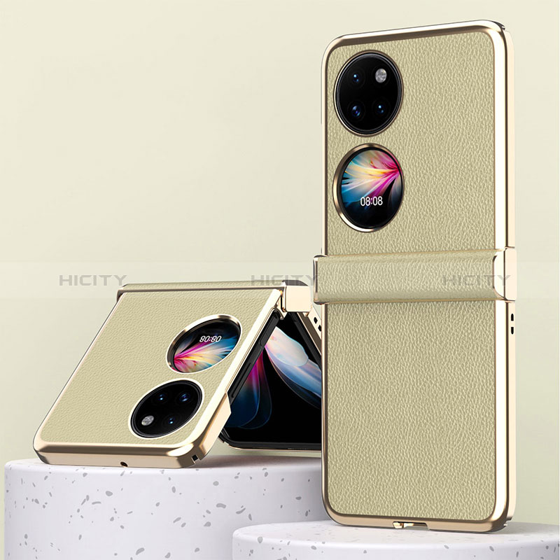 Funda Bumper Lujo Cuero y Plastico Mate Carcasa ZL2 para Huawei P50 Pocket Oro