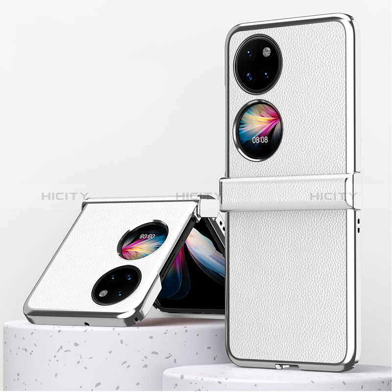 Funda Bumper Lujo Cuero y Plastico Mate Carcasa ZL2 para Huawei P50 Pocket Plata