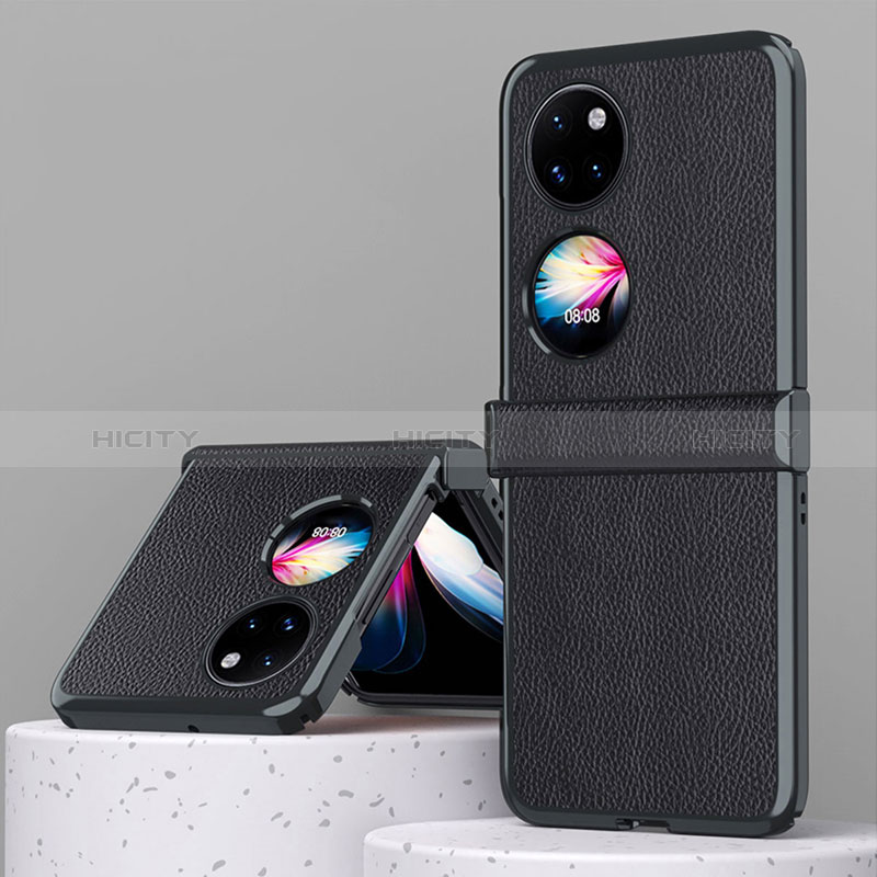 Funda Bumper Lujo Cuero y Plastico Mate Carcasa ZL2 para Huawei Pocket S Negro