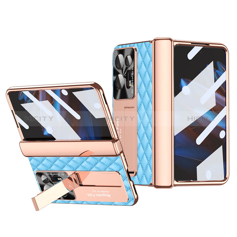 Funda Bumper Lujo Cuero y Plastico Mate Carcasa ZL2 para Oppo Find N2 5G Azul Claro