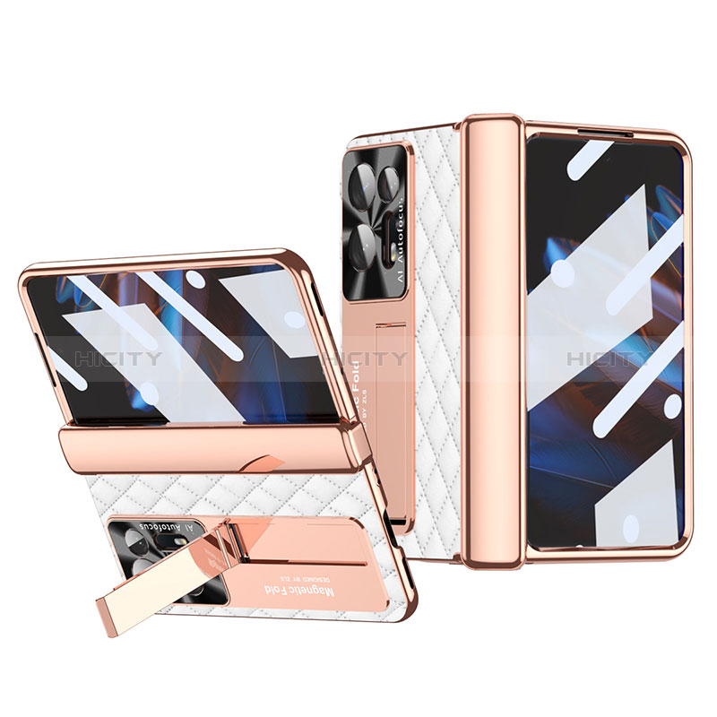 Funda Bumper Lujo Cuero y Plastico Mate Carcasa ZL2 para Oppo Find N2 5G Plata