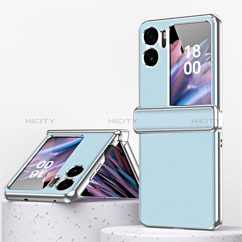 Funda Bumper Lujo Cuero y Plastico Mate Carcasa ZL2 para Oppo Find N2 Flip 5G Azul Claro