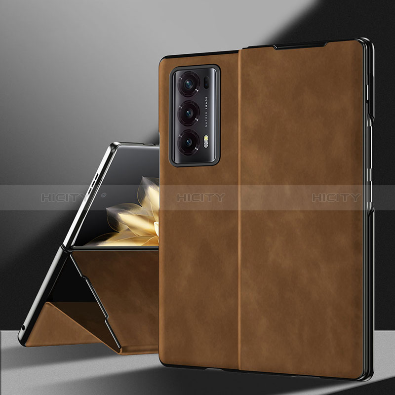 Funda Bumper Lujo Cuero y Plastico Mate Carcasa ZL3 para Huawei Honor Magic V2 5G Marron